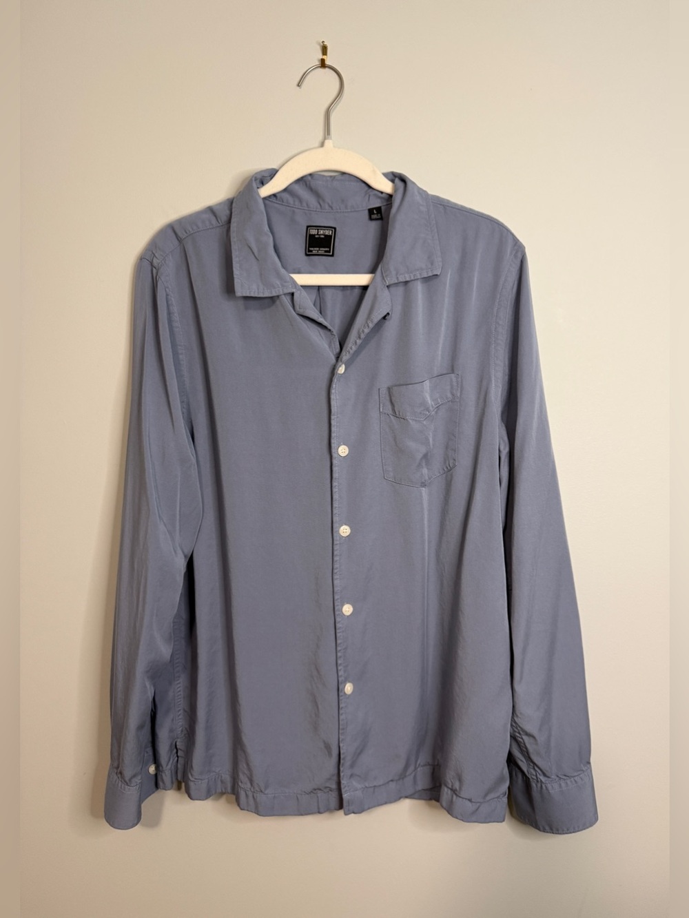 Todd Snyder Hollywood Camp Collar Shirt L Large Steel Blue Rayon Viscose Lyocell